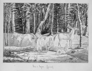 Travellers with an Indian Guide in the Forest of Saginaw, 1831